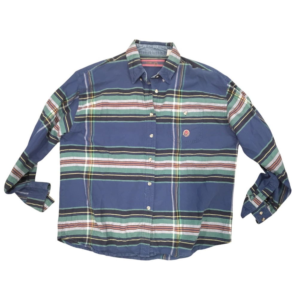 Twenty Mens Blue Plaid Striped Button Down Shirt XL LJ7052A Vintage Long Sleeve